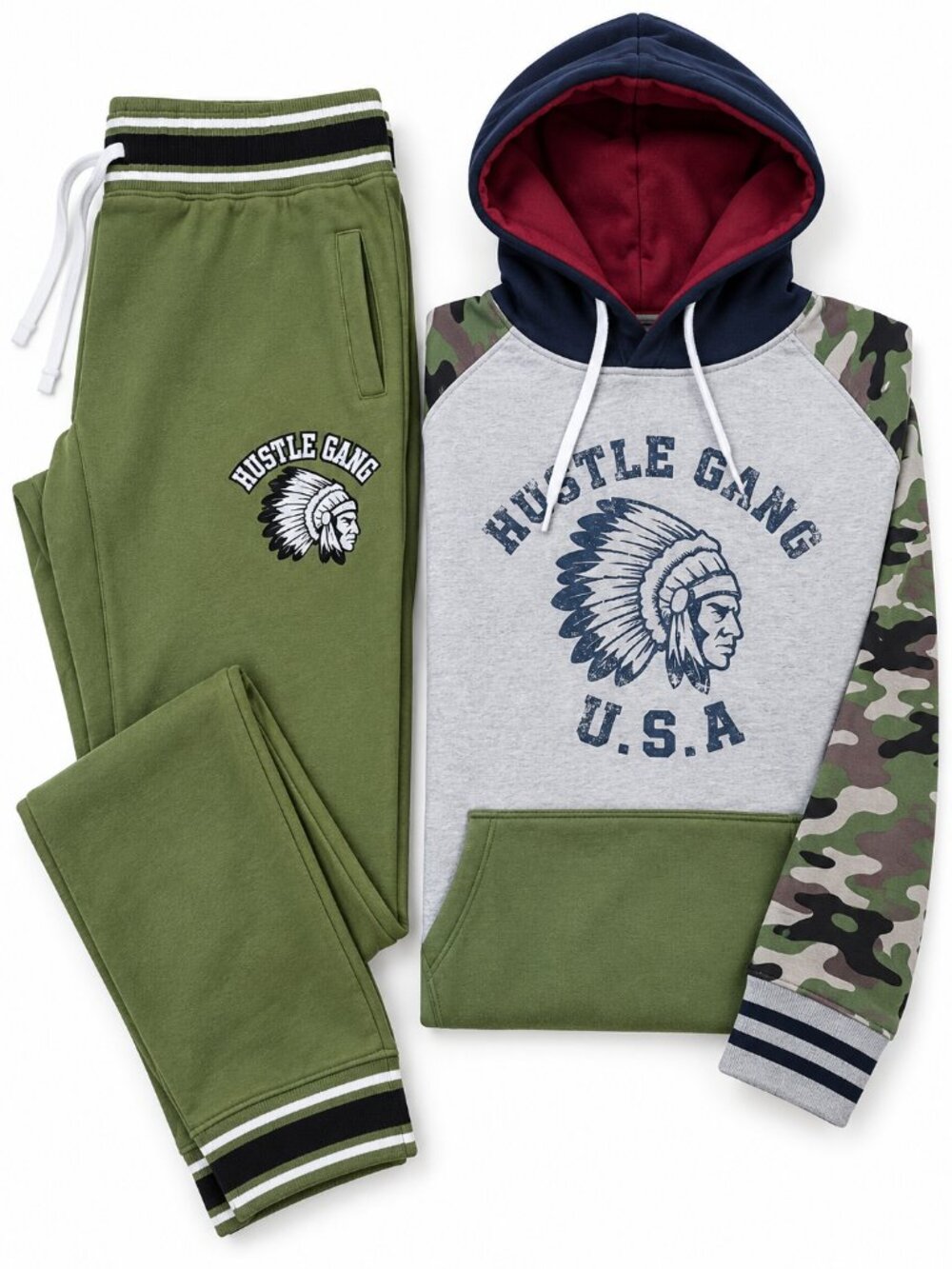 Hustle Gang Mens Hoodie 3X Sweatpants Camo Graphic Streetwear 2pc Set